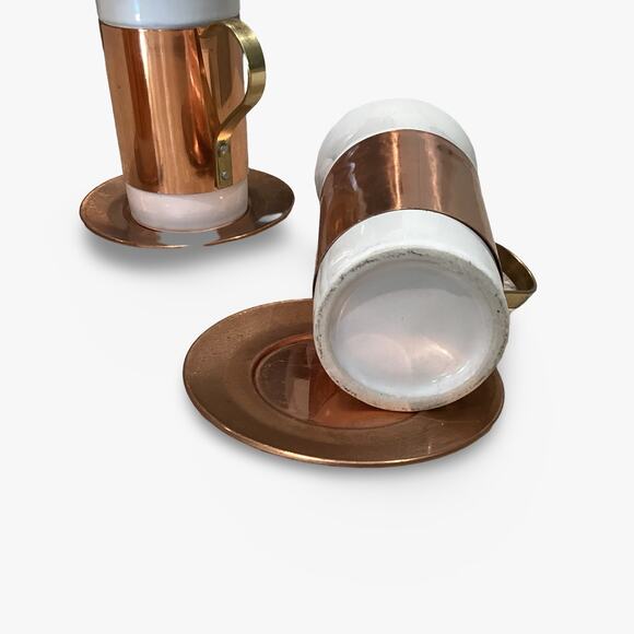 Vintage Tall Serving Mugs - Copper Sleeves - Picture 5 of 11